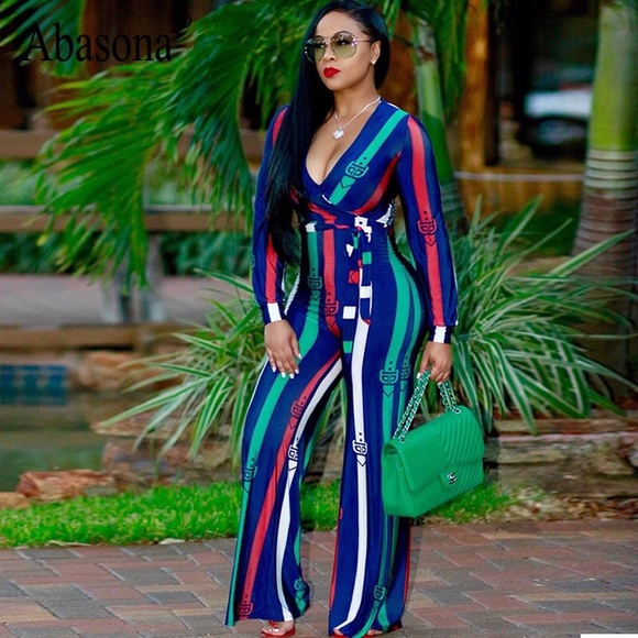 Green red white blue striped jumpsuit romper XL 12 - Picture 5 of 6